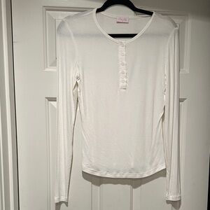 Pink Lily medium White Long Sleeve Henley Top.  Like new